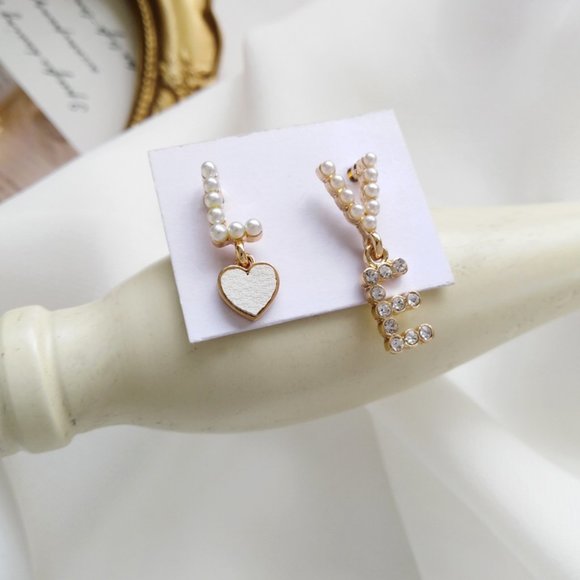 LOVE mini pearls rhinestone Drop Earrings - Picture 5 of 14